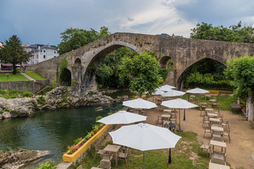 Cangas de Onis, Spain. Street cafe near the 