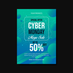Fototapeta premium cyber monday mega sale flyer template on blue background vector