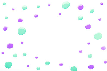 Nail polish drops pattern with blank frame in center background in trendy mint and purple colors. Abstract paint circles background for beauty and fashion, copy space