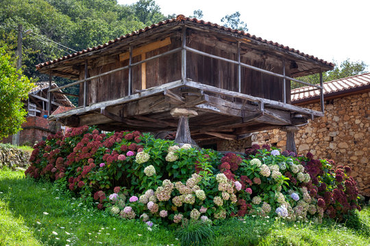 H&oacute;rreo t&iacute;pico de Asturias rodeado de flores