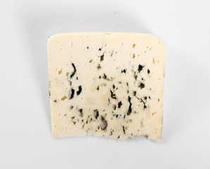 Blue cheese. Isolated on gray background. Directly Above.