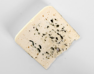 Blue cheese. Isolated on gray background. Directly Above.