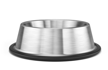 Empty Dog or Cat stainless steel bowl for food isolated on white - pets bowl. 3d illustration.