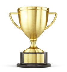 First place gold trophy cup isolated on white background. 3d rendering - obrazy, fototapety, plakaty