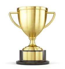 Fotobehang First place gold trophy cup isolated on white background. 3d rendering © Sashkin