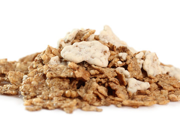 Muesli with freeze dried yogurt. Isolated on white background.