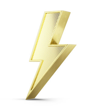 Flash Of Lightning 3d Icon On White Background - 3d Illustration Of Golden 3d Bolt Lightning