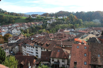 panoramic view of old town of fribourg Switzerland