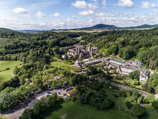 Fototapeta na wymiar Aerial view the famous abbey Maria Laach in Rhineland-Palatinate, Germany