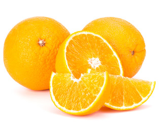 Orange fruit sliced juicy isolated on white background, closeup