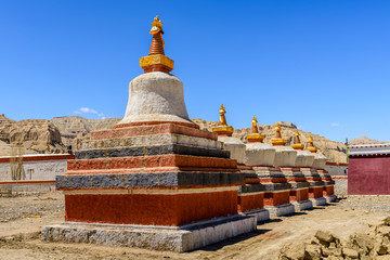 Buddhist stupas.Toling Monastery  in the Dzanda County of Ngari County. Tibet. China.Asia