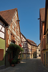 Fachwerkhäuser in der Altstadt von Rothenburg ob der Tauber in Mittelfranken, Bayern, Deutschland 