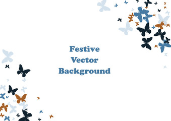 Festive butterfly confetti background. Frame vector pattern texture for holiday, postcard, poster, carnival, banner, birthday and children's parties. Butterfly cover mock-up. Wedding butterfly layout