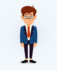 Business Man Male Isolated Flat Design. Businessman with glasses. Vector
