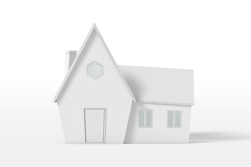 3d rendering of a country house with an extension of white color isolated on a white background. Cartoon minimalistic style.