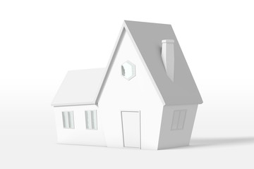 3d rendering of a country house with an extension of white color isolated on a white background. Cartoon minimalistic style.