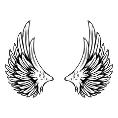 illustration of wings in tattoo style isolated on white background. Design element for logo, label, badge, sign. Vector illustration