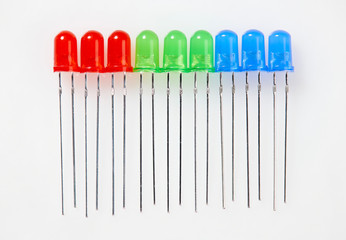 RGB color diodes closeup - electronic component for learning, training and development of electric circuits