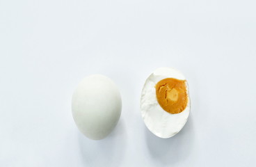  boiled salty egg half cut isolated on white background