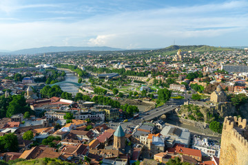 Fototapeta na wymiar The historic center of Tbilisi. Georgia country. Panorama of the city. Peace Bridge.