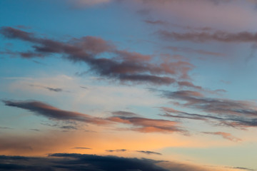 Clouds at sunset, amazing sky, nature background