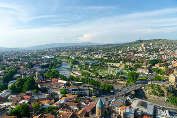 The historic center of Tbilisi. Georgia country. Panorama of the city. Peace Bridge.