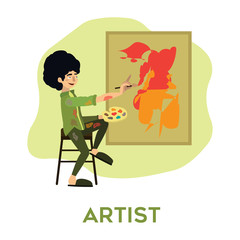 Artist paints a picture of impressionism. Simple vector illustration in a flat style.