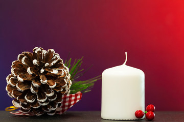 Christmas decorations with place for text on colored background