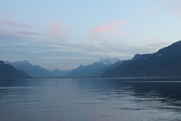 sunset over the geneva lake Switzerland