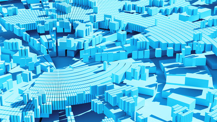 3d render of abstract circular shape divided in segments with hard shadow