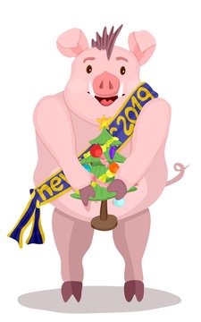 boar animal of the year with a ribbon.stock image picture