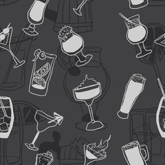 seamless alcohol pattern doodle drawings on dark