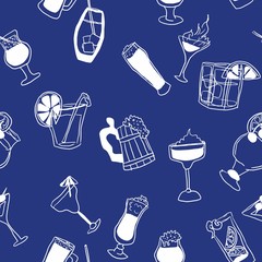 seamless blue pattern with doodles of alcohol