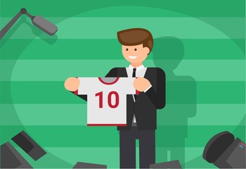 sport club introducing new player, football, basket, soccer, transfer, loan illustration flat design