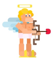 flat funny blond cupid with arrows and bow