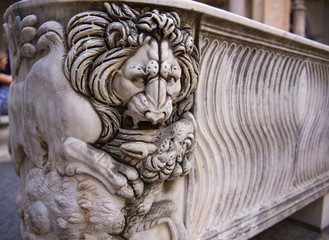 antique bath carving on stone lion head