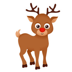 Cute cartoon reindeer, christmas character isolated on white
