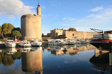 Constance tower of Medieval city of Aigues mortes, a resort on the coast of Occitanie region, Camargue, France