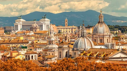 Poster Skyline van Rome, Italië. Rome architectuur en landmark, stadsgezicht. Panorama van de oude stad Rome, Italië. © Vladimir Sazonov