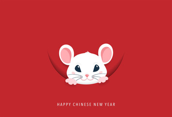 Happy Chinese new year design. 2020 Rat zodiac. Cute mouse cartoon. Vector illustration and banner 