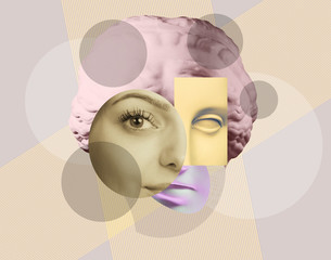 Fototapeta Contemporary art concept collage with antique statue head in a surreal style. Modern unusual art. obraz