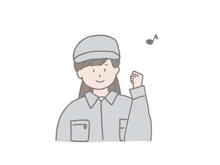 作業服帽子女性ポーズ　楽しい