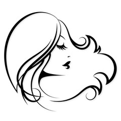 Beautiful girl with curls of hair silhouette beauty salon and hairdresser