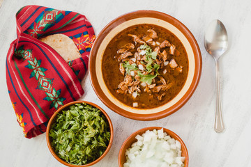 Birria de res, mexican dish typical for celebrations. Is a goat, mutton or beef stew, usually spicy