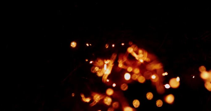 The fire spreads through the smoldering steel wool, forming many sparks and isolated beautiful combustion on black background that looks like strands of neurons in the brain