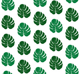 Trendy Summer Seamless Pattern with tropical leaves of Monstera (Philodendron) silhouettes. Vector botanical illustrations, floral tropical palm leaves elements. 