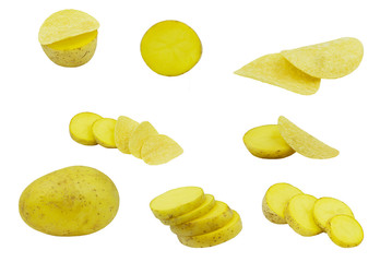 Collection of potato isolated on white background with clipping path