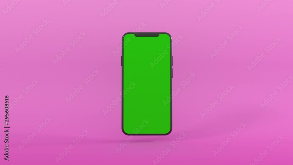 Wall mural 3d realistic computer render mobile phone with green screen rotate from left to right. 4k seamless l