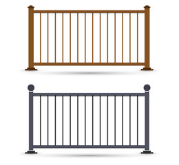 Vector railings illustration. Gates, fences, doors, decorative and safety staircase barrier guard for house interior balcony exterior. Simple flat designs.