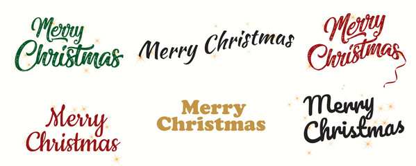 Merry Christmas - vector premium luxury isolated designs on white background. Card design for X-mas banner, greetings card, sent my e-mail wishes. Written with gold, green, black and red colros.